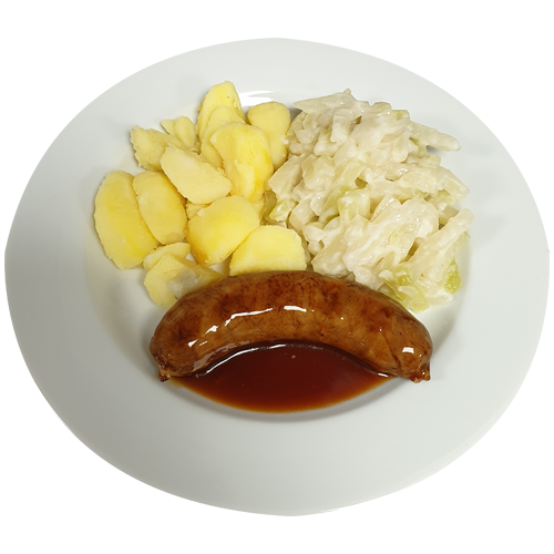 Rundersaucijs (r+v) Vleesjus Koolrabi met saus aardappelen
